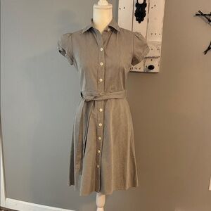 Nice Ann Taylor button down A-line midi pin-striped dress with belt